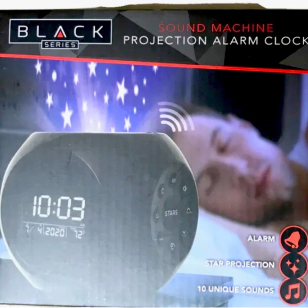 New BLACK SERIES PROJECTION ALL-IN-ONE ALARM CLOCK AND SOUND THERAPY MAC…